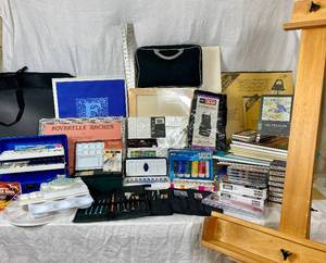 lot 216 image: Large Painting Collection - Easel, Paper, Paints, Canvas, Brushes, Tools and much more