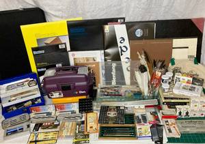 lot 247 image: Calligraphy Bundle #1 - Tools, Paper, Ink, Books, Cutting Mat, Straight Edge and more
