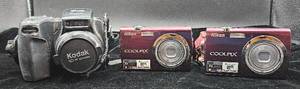 lot 114 image: 3 Digital Cameras. 1 Kodak Easyshare DX7590 and 2 Nikon Coolpix S230.