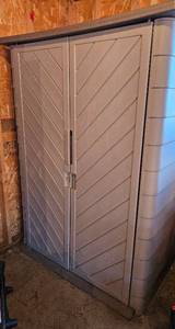 lot 213 image: Contico Mega Shed Free Standing Storage Shed with Shelves