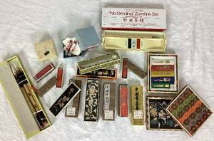 lot 229 image: Large Assortment of Japanese & Chinese Ink Blocks & Sticks plus vintage brushes