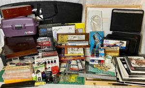 lot 248 image: Calligraphy Bundle #2 - Tool Box of Supplies, Paper, Ink, Books, Cutting Mat, Traveling Writing Desk and more
