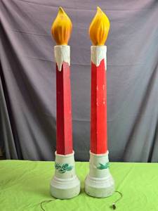 lot 5 image: Vintage Pair of Blow Mold Electric Candle Sticks with Yellow Flames