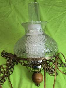 lot 27 image: Vintage Hanging Glass Lamp with Chain and Electrical Plug