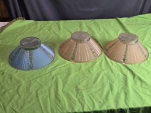 lot 28 image: Set of 3 Vintage Glass Light Fixtures Shades - Blue and Amber
