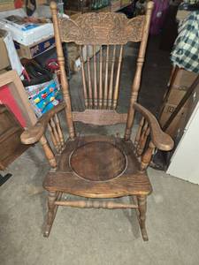 lot 31 image: Antique Wooden Rocking Chair with Intricate Carvings - Needs Repair
