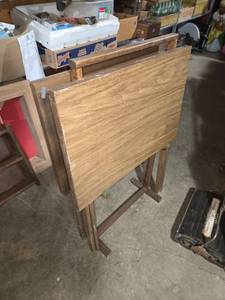 lot 32 image: Set of 2 Vintage Folding Tables with Wooden Finish