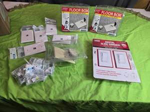 lot 90 image: Lot of Electrical Hardware Floor Boxes, Slide Dimmer, and Wall Plates
