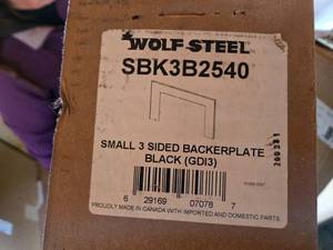 lot 187 image: Wolf Steel SBK3B2540 Small 3-Sided Fireplace Backerplate in Black