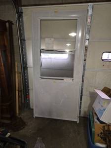 lot 210 image: White Aluminum Screen Door with Window