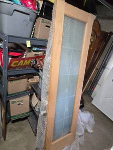 lot 212 image: Lot of 2 Solid Wood Door with Glass Panels 24x80