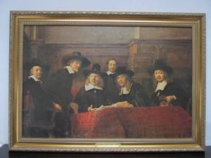 lot 13 image: Very Nice Vintage Framed Print on Canvas - Syndics of The Drapers Guild