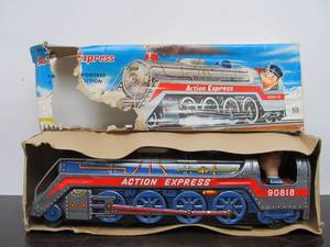 lot 33 image: Larger Vintage Tin Litho Headlight Action-Express Train Engine