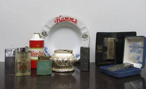 lot 34 image: Old Vintage Cigarette Lighters & Ceramic HAMMS Ashtray