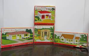 lot 63 image: Group of Vintage PLASTICVILLE Train Layout Buildings wOriginal Boxes