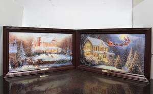 lot 75 image: 2 Bradford Exchange THOMAS KINKADE Illuminated Canvas Christmas Prints