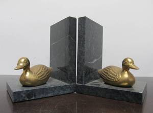 lot 77 image: Heavy & Marble & Brass Duck Bookend Set
