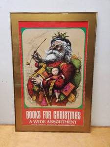 lot 175 image: Large Framed Vintage Department Store Display Advertising Poster for Christmas Books