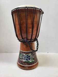 lot 115 image: 15 Carved & Painted Wood & Animal Hide Drum