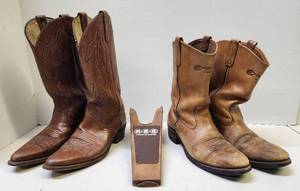 lot 116 image: 2 Pair of Vintage Cowboy Boots - Dan Post & Chippewa - Size 8D