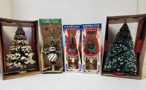 lot 135 image: Group of Larger Vintage Christmas Decorations - Trees Lamps & Treetop Star