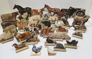 lot 139 image: LARGE Collection of Vintage Cardboard Litho Animals wDisplay Stands