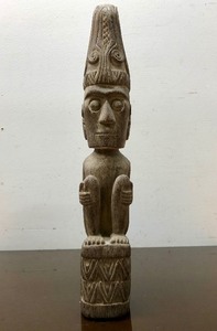 lot 202 image: Larger Carved Hardwood Tribal Statue wSeated Male Figure