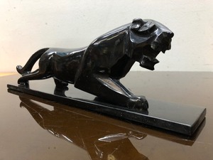 lot 206 image: Great Looking Mid Century Black Ceramic Panther Statue