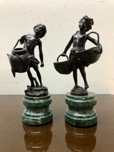 lot 212 image: Pair of Vintage Figural Bronze Sculptures on Marble Bases - Andrea by Sadek