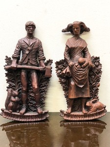 lot 277 image: Nicely Carved Old Vintage Figural Wood Wall Carvings - Independence & Providence