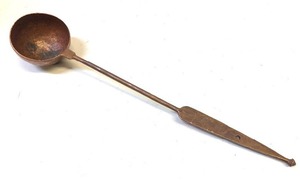 lot 293 image: Early Antique Handmade Hammered Copper Ladle - Former Brooklyn Museum Piece