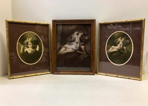 lot 312 image: Lot of 3 Framed Antique Early 1900s Cupid Prints