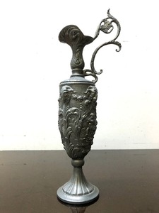 lot 231 image: Larger Ornate Vintage Cast Metal Ewer wRams Heads
