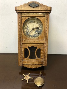lot 241 image: Antique Regulator Wall Clock wPendulum & Key