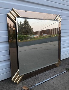 lot 256 image: Retro 80s Deco Chrome & Brass Wall Mirror
