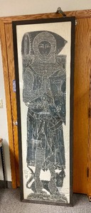lot 4 image: LARGE Framed Lifesize Vintage 1960s Medieval Grave Rubbing - Sir Roger of Trumpington
