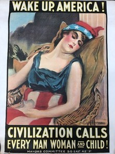 lot 347 image: Vintage WAKE UP, AMERICA Military War Poster 