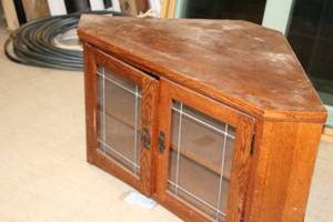 lot 694 image: Wood  Glass Corner Cabinet
