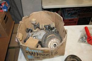 lot 723 image: Lot of (1 Box) Assorted Caster Wheels, Skateboard Trucks with Wheels, Utility Wheels
