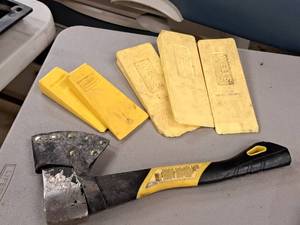 lot 590 image: Small Hand Axe and (5) Wells Plastic Splitting Wedges