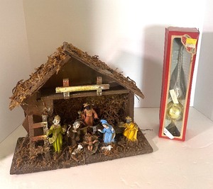 lot 94 image: Vintage Christmas Nativity Set and Tree Topper with Box