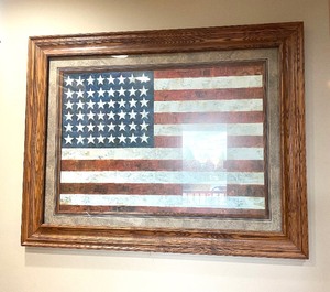 lot 95 image: Large Framed America Flag Artwork with Matting 46.75 x 36