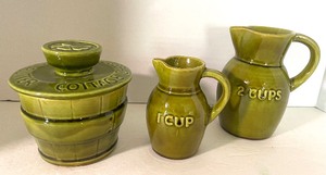 lot 96 image: Avocado Green Vintage California Pottery Crock and Pitchers