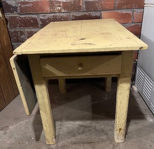 lot 167 image: Old Yellow Dropleaf Farmhouse Table