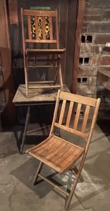 lot 169 image: Antique Table and Two Wood Folding Chairs