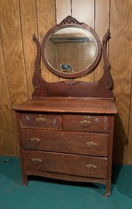 lot 175 image: Antique Dresser with Beveled Mirror on Castors