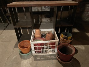 lot 178 image: Wooden Crate Shelf and Flowerpots