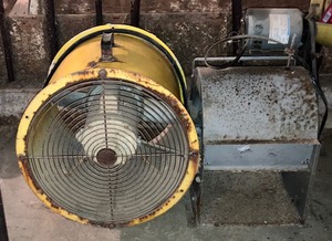 lot 54 image: Grain Bin Aeration Fan and Belt Driven Furnace Blower Fan with Motor