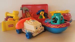 lot 140 image: Toddler Toys Playskool, Fisher Price Tool Set, ETC