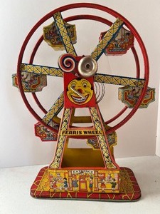 lot 222 image: Antique Tin Litho Ferris Wheel by J. Chein Co. Wind Up Ferris Wheel Works